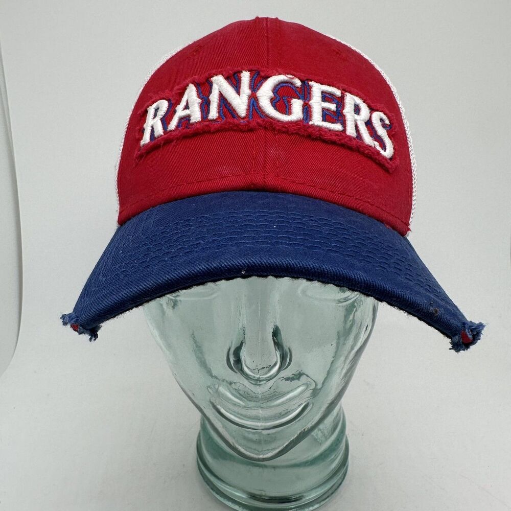 Texas Rangers Hat Cap Fitted Mens Large XLarge Red Blue MLB Baseball New Era